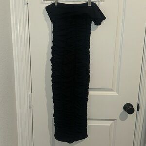 black ruched midi dress from oh Polly